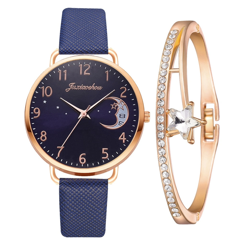 Hemelse Maanfase Horloge en Armband Set  - By Qivii