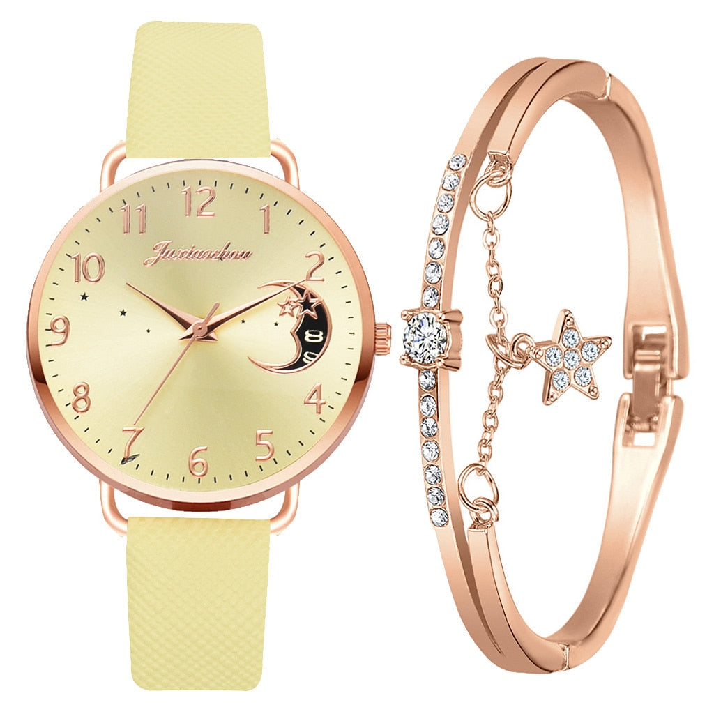 Hemelse Maanfase Horloge en Armband Set  - By Qivii