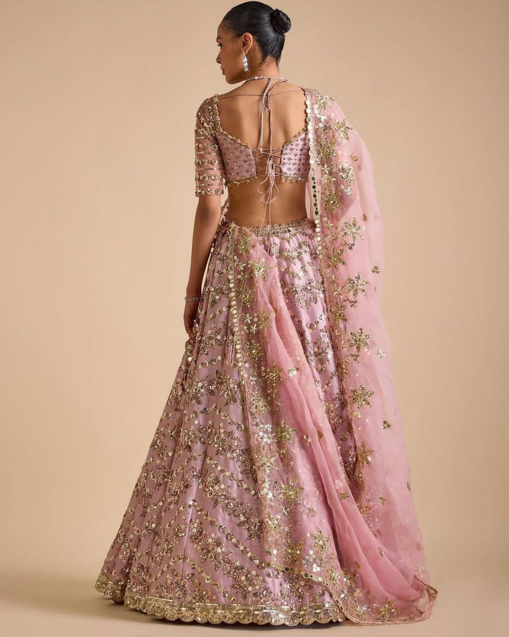 Pink Premium Chinon Silk Embellished With Beautiful Multi Thread And Heavy Sequins Work With Heavy Cancan  Fabric Details Lehenga - INSPIRED