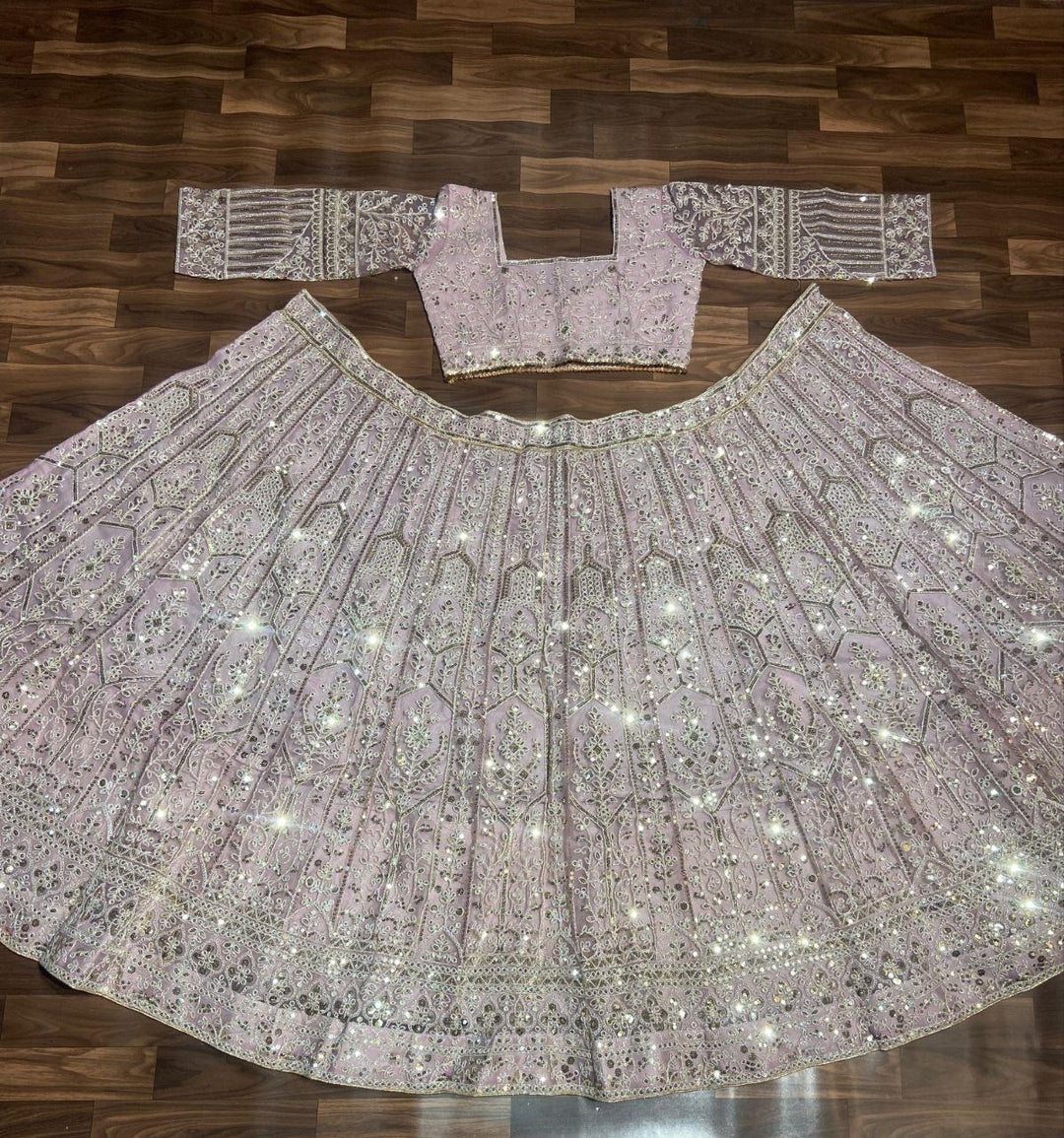 Beautiful pink premium net embellished with thread embroidery, coding, sequins work, heavy cancan, and canvas - inspired product image