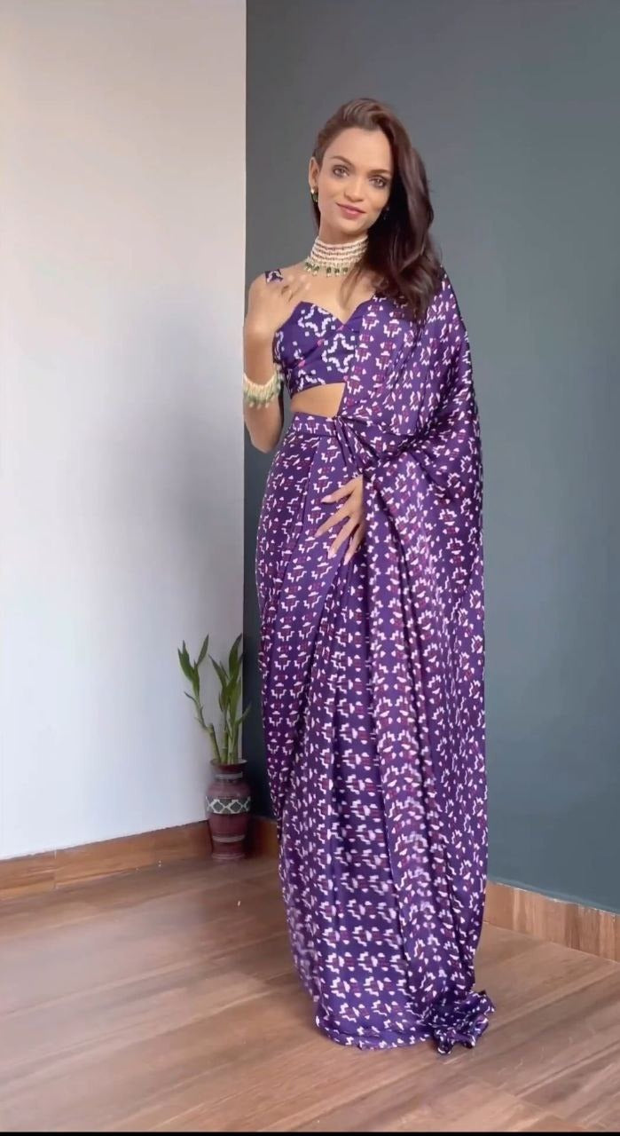 Purple Color Premium Crape Silk With Beautiful Digital Print Saree