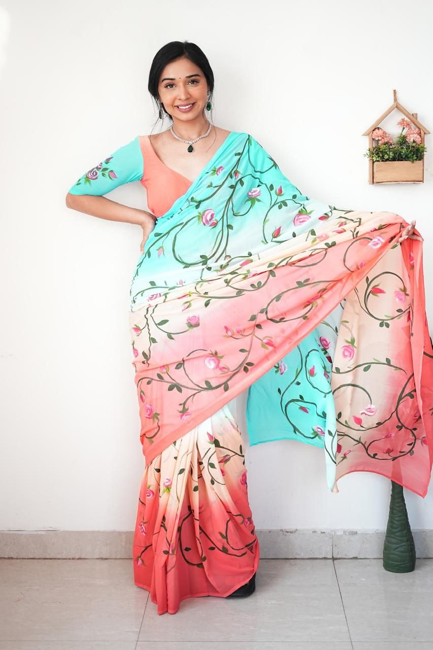 Premium Georgette With Beautiful Digital Print ( Ready To Wear )