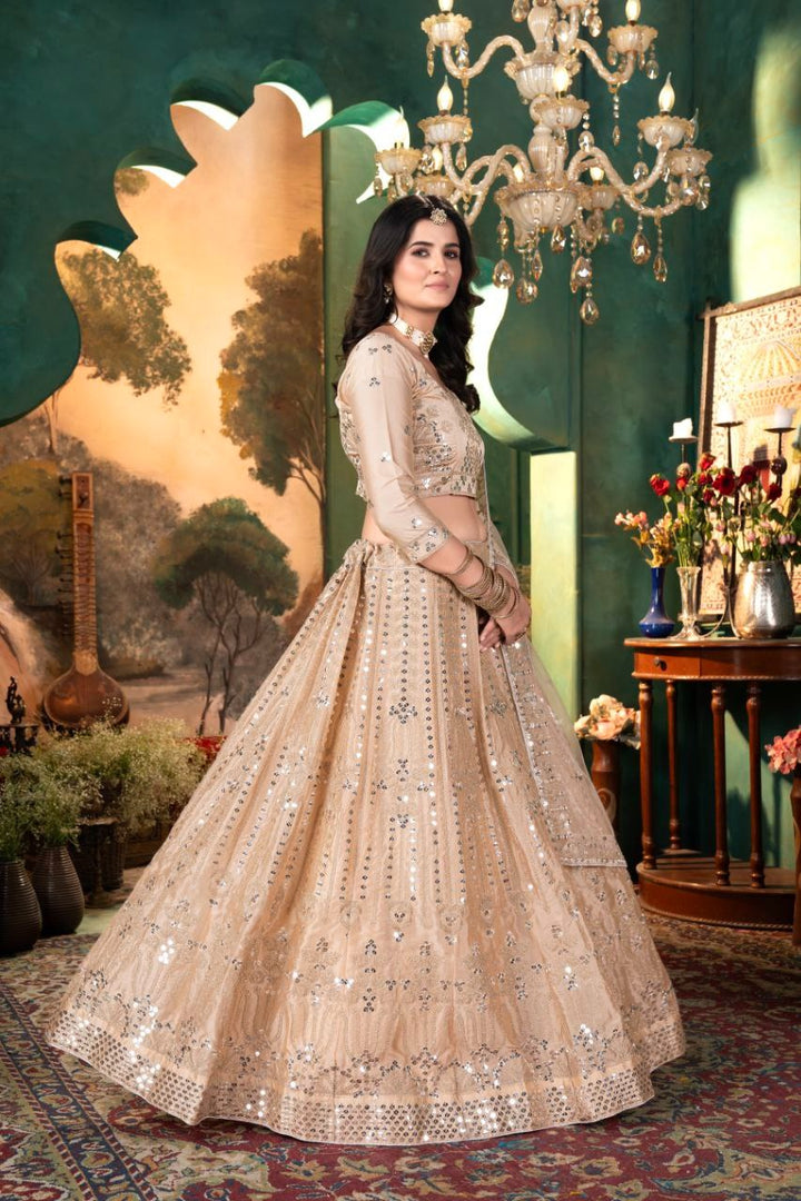 Cream Color Premium Malai Satin Embellished With Beautiful Embroidery Lehenga