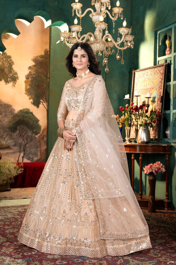 Cream Color Premium Malai Satin Embellished With Beautiful Embroidery Lehenga