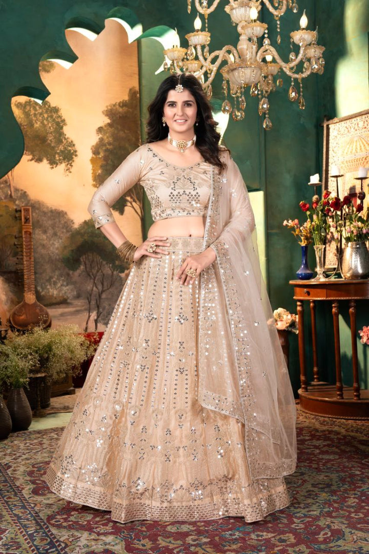 Cream Color Premium Malai Satin Embellished With Beautiful Embroidery Lehenga