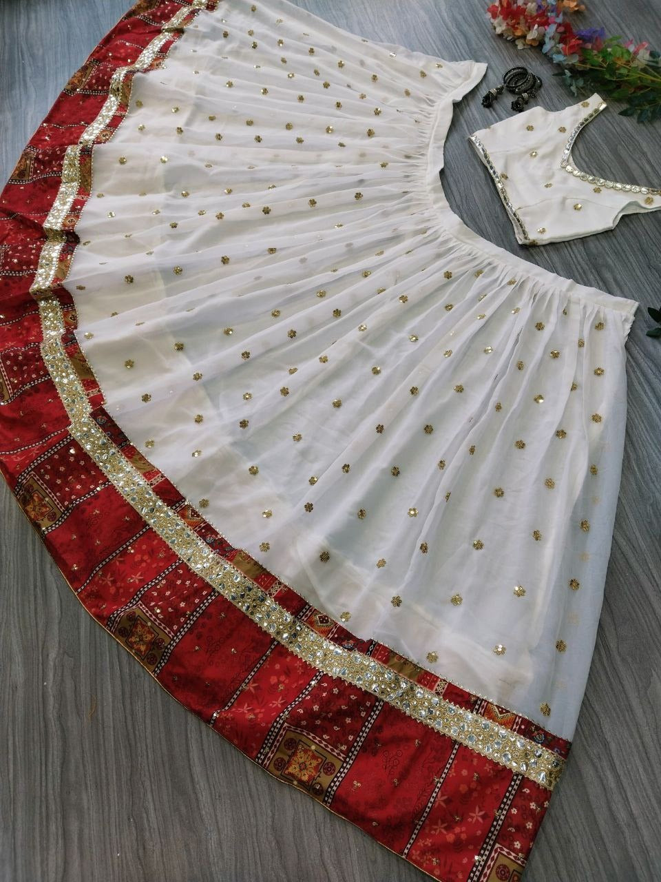 White Color Premium Georgette Embellished With  Beautiful Heavy Sequins With Beautiful Digital Print Lehenga