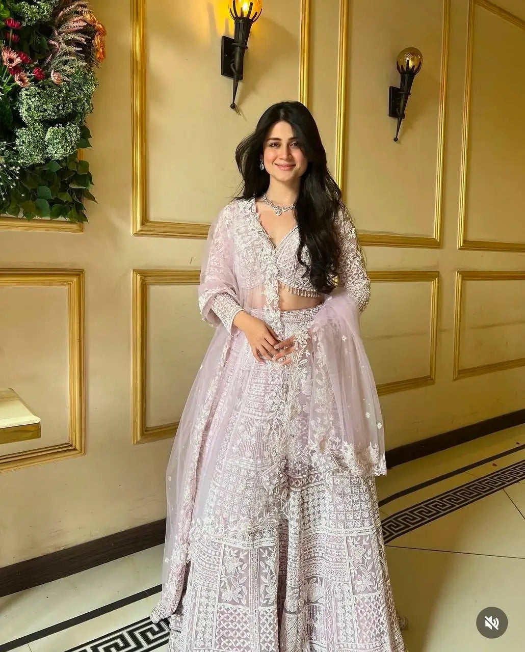 Dusty Pink Net Lehenga Choli With Thread & Sequence Work | Ready To Wear - qivii