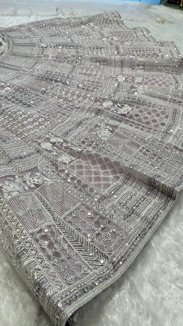 Dusty Pink Net Lehenga Choli With Thread & Sequence Work | Ready To Wear - qivii