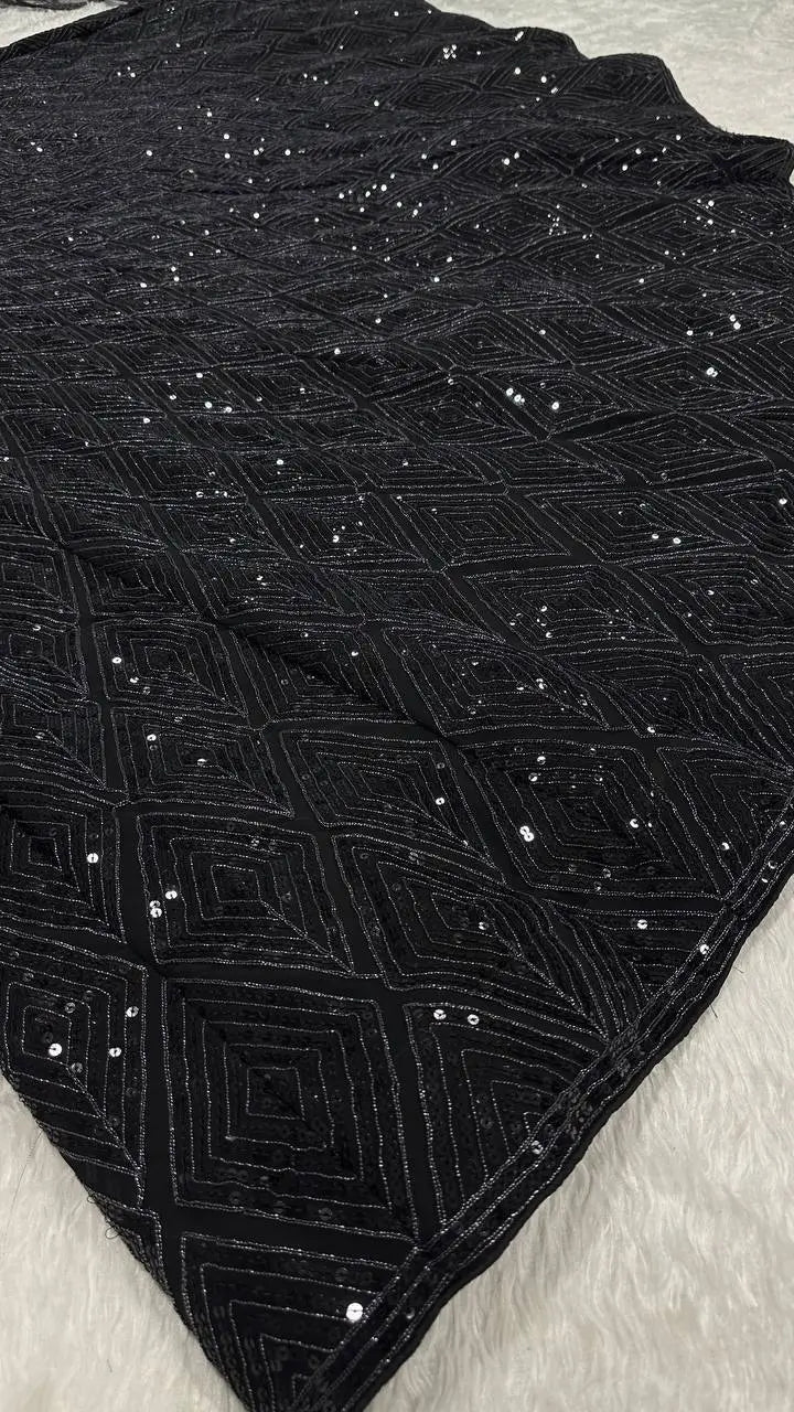 Black Georgette Sequence & Dori Work Lehenga Choli | Ready To Wear - qivii