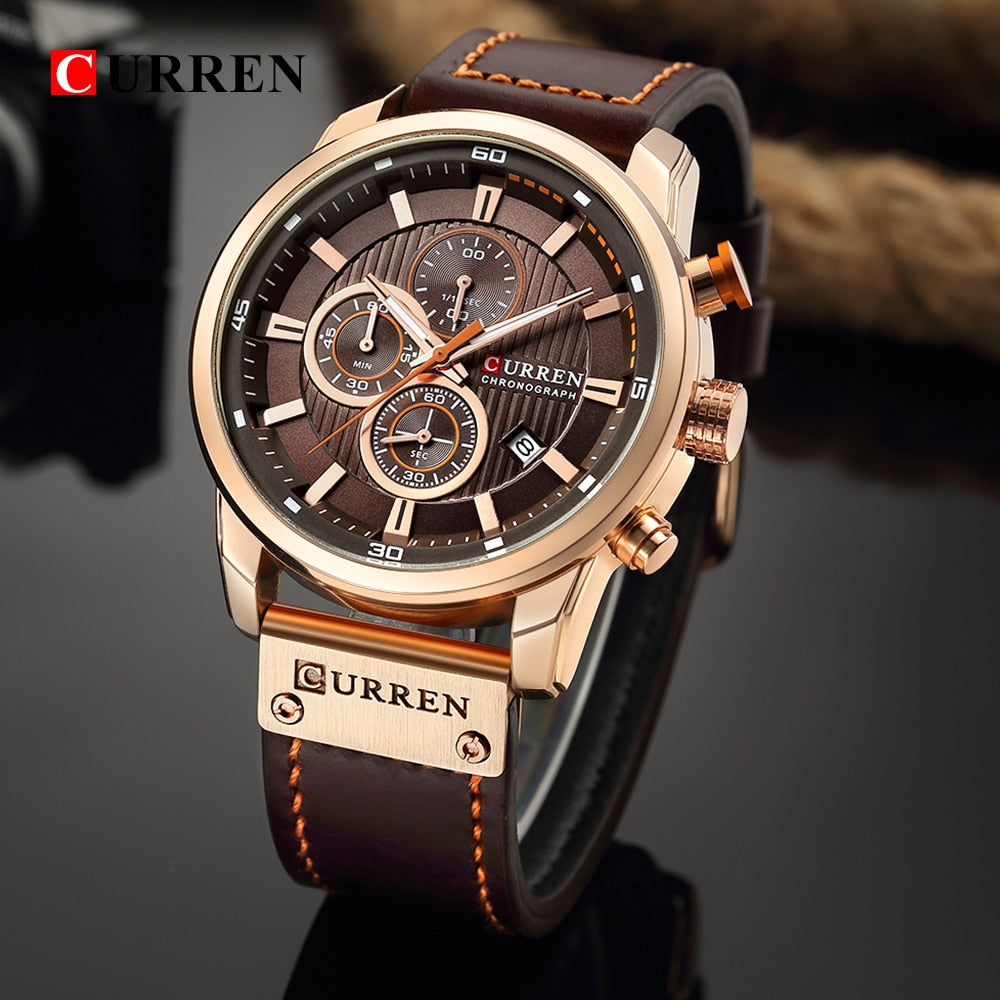 Strakke Quartz Horloge met Leren Band  - By Qivii