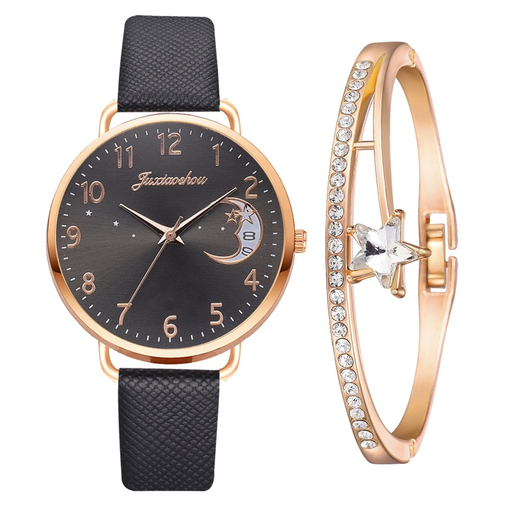 Hemelse Maanfase Horloge en Armband Set  - By Qivii