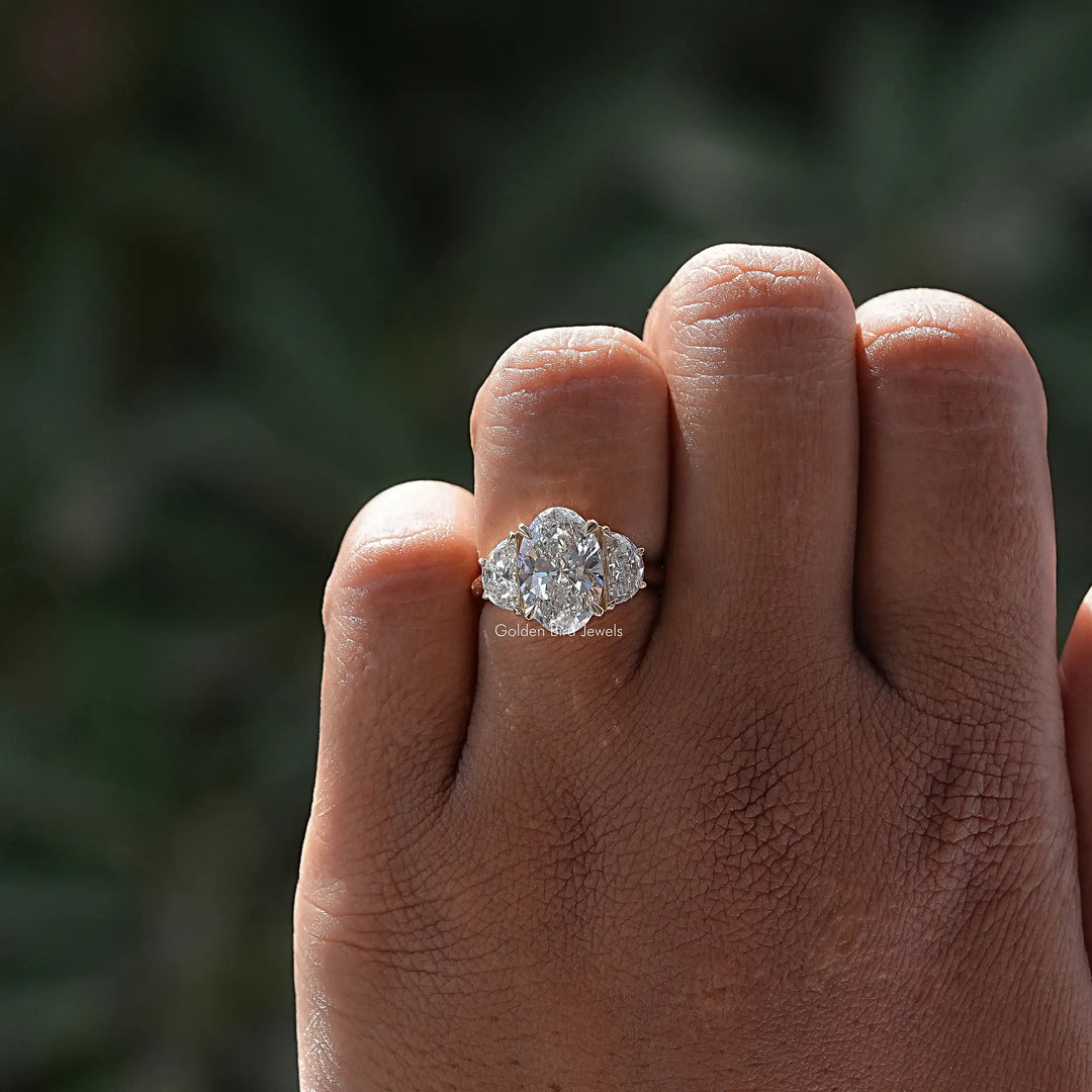 Oval And Half Moon Diamond Engagement Ring