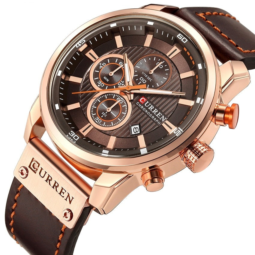 Strakke Quartz Horloge met Leren Band  - By Qivii