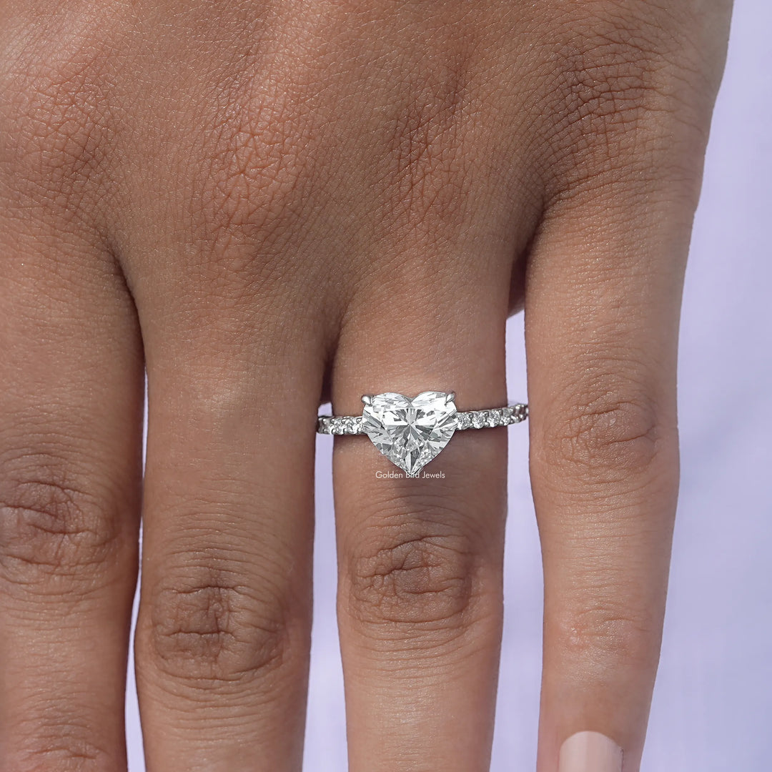 Heart Shaped Solitaire Accent Diamond Ring