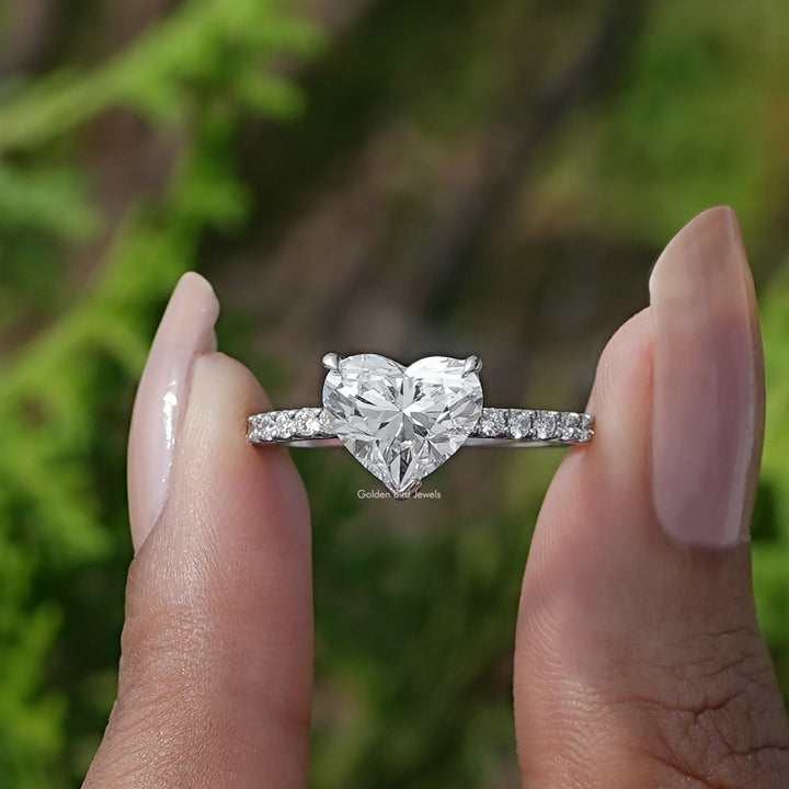 Heart Shaped Solitaire Accent Diamond Ring