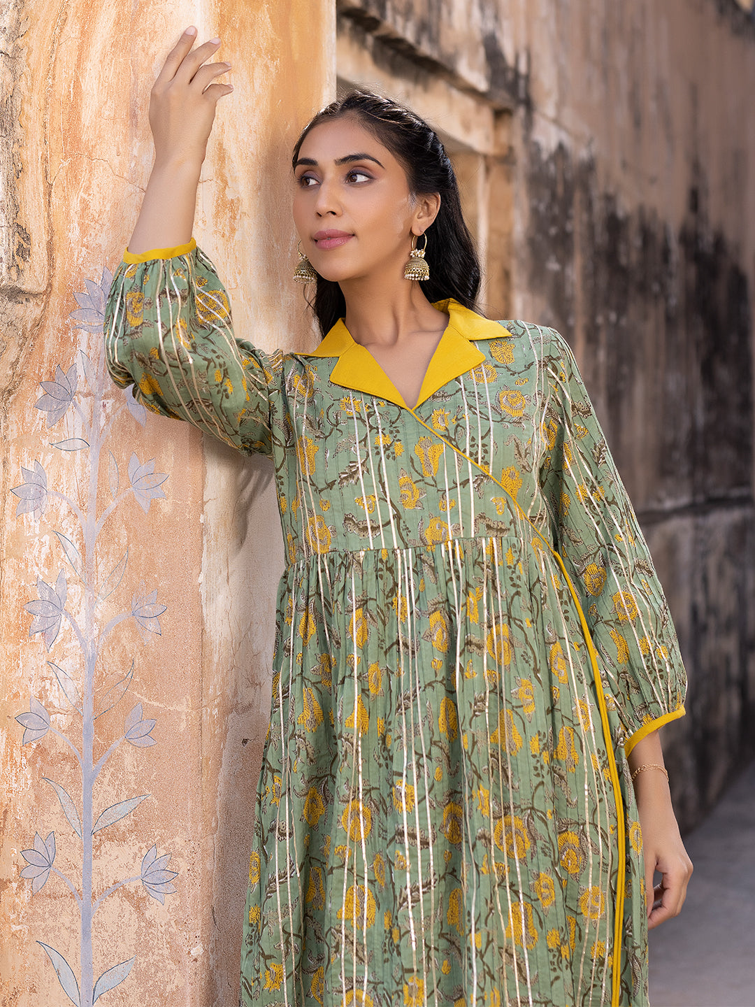 Hemp Pista-Green Printed Kurta  - By Ragavi - qivii