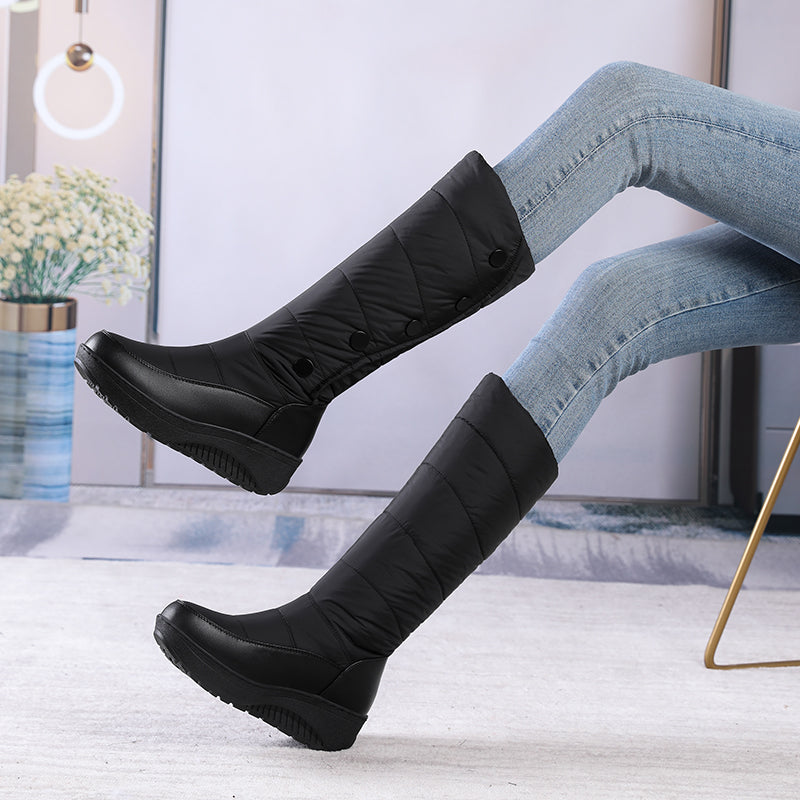 Women's Mercer Knee-High Quilted Winter Boots - Waterproof, Plush Faux Fur Lining & Snap-Button Closure (US 4-11)