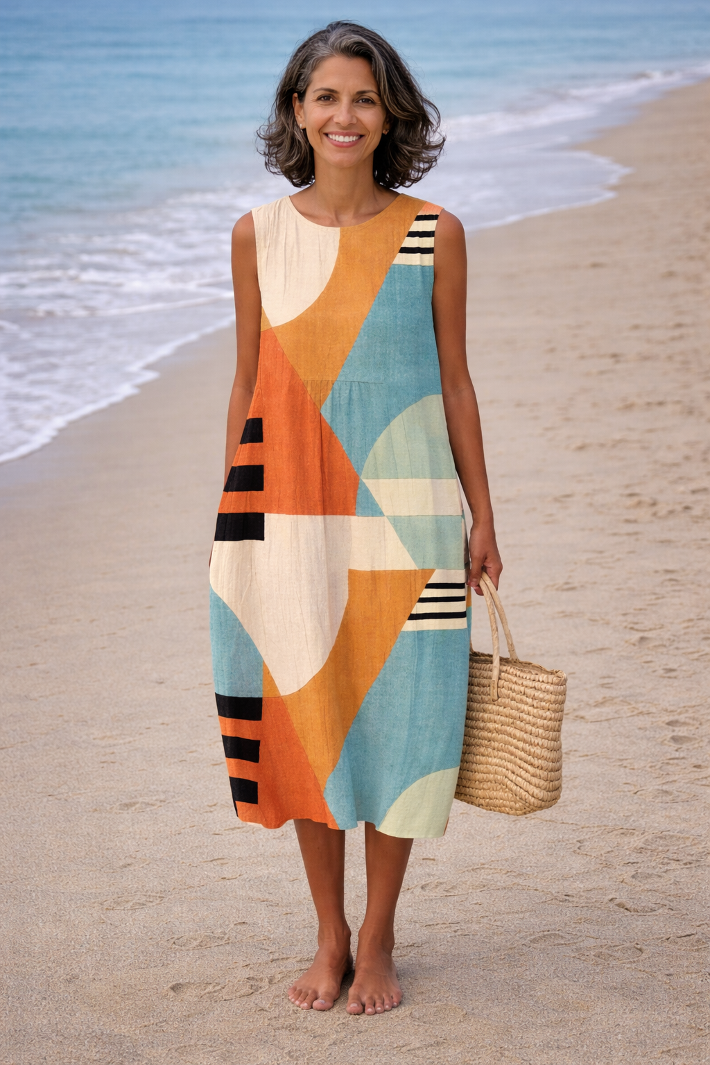 Iris | Geometrische Midi Jurk  - By Qivii