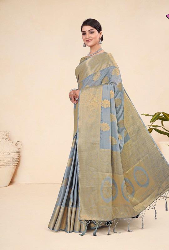 Woven Art Silk Saree in Grey by qivii