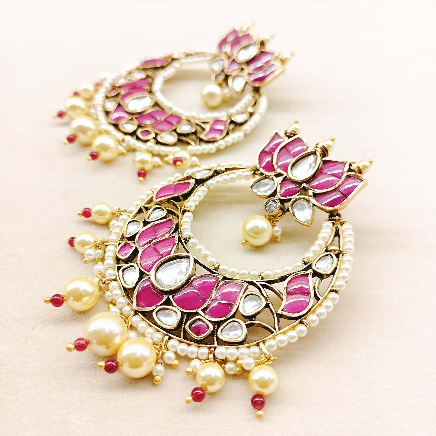 Anju Majenta Pachi Kundan Gold Plated Chandbali