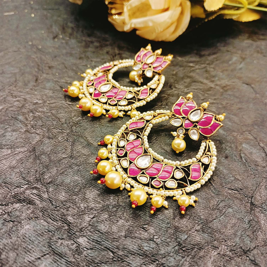 Anju Majenta Pachi Kundan Gold Plated Chandbali