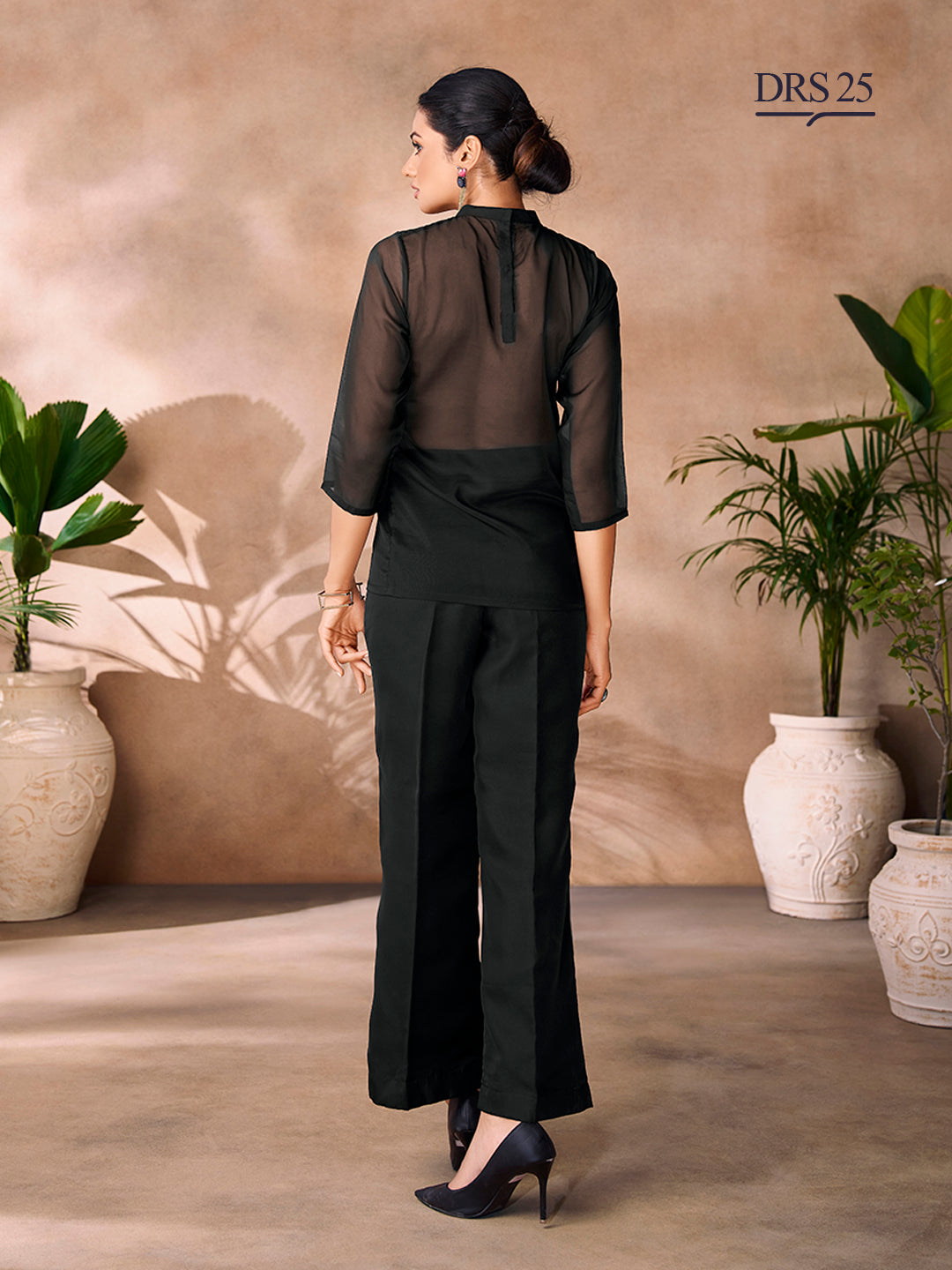 BLACK ORGANZA HANDWORK CO-ORD SET - qivii