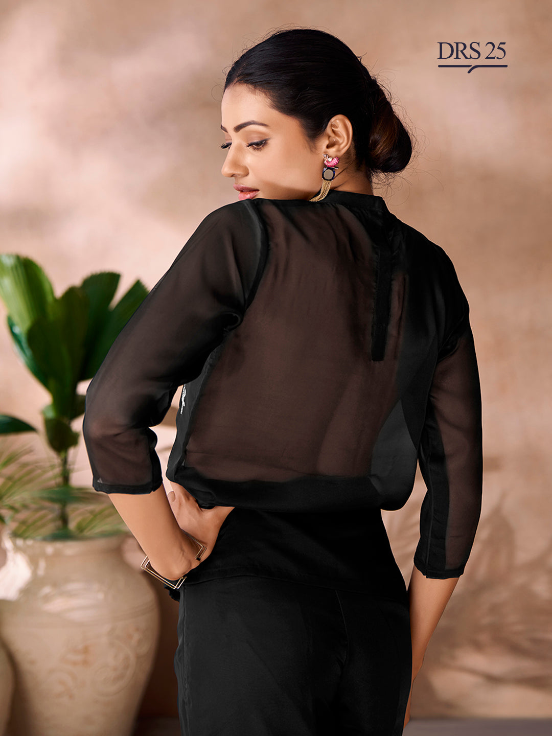 BLACK ORGANZA HANDWORK CO-ORD SET - qivii