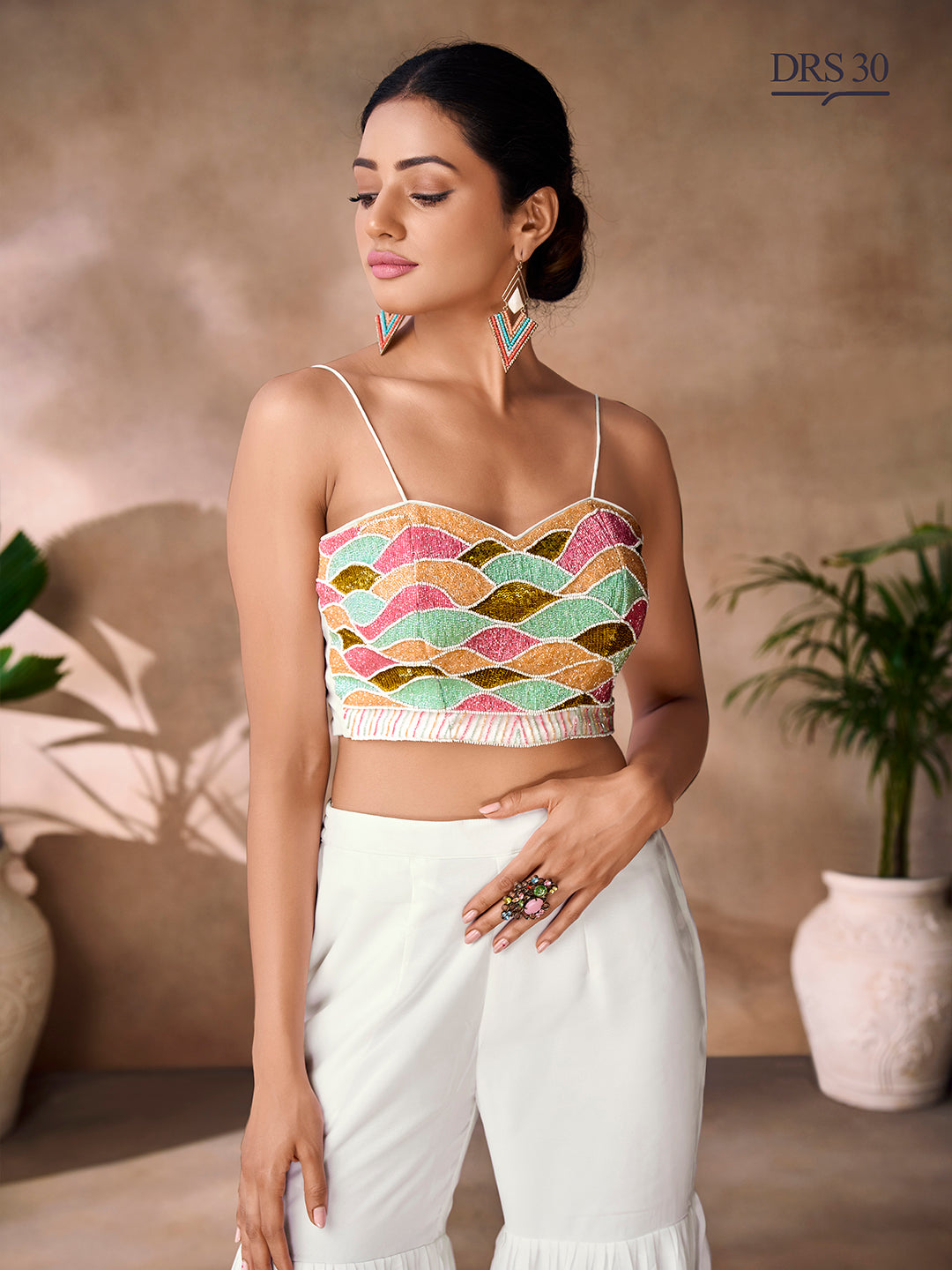 WHITE GEORGETTE HANDWORK CO-ORD SET - qivii