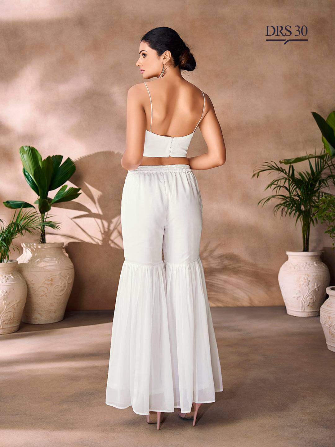 WHITE GEORGETTE HANDWORK CO-ORD SET - qivii