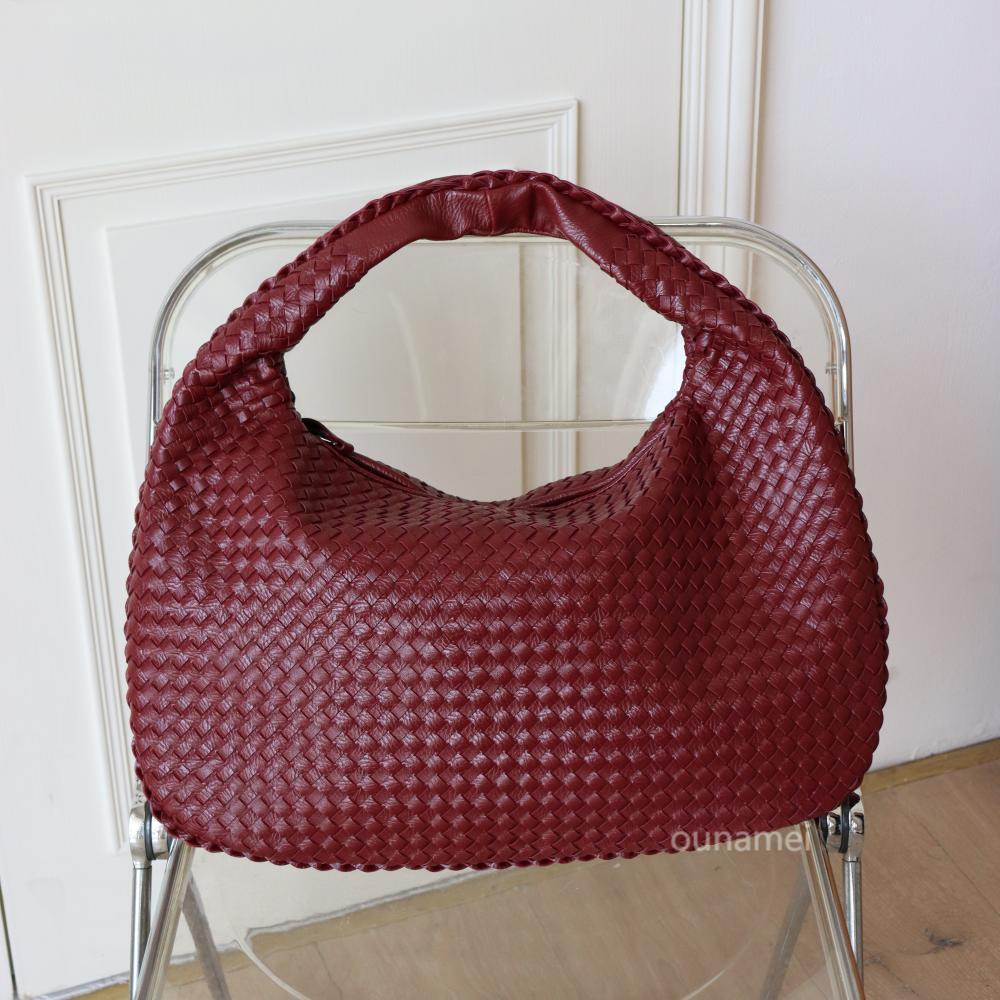 Ounamei Vintage Woven Vegan Leather Hobo Bag Large Shoulder Handbag for Women
