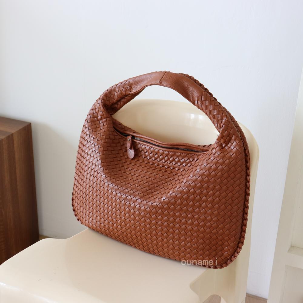Ounamei Vintage Woven Vegan Leather Hobo Bag Large Shoulder Handbag for Women