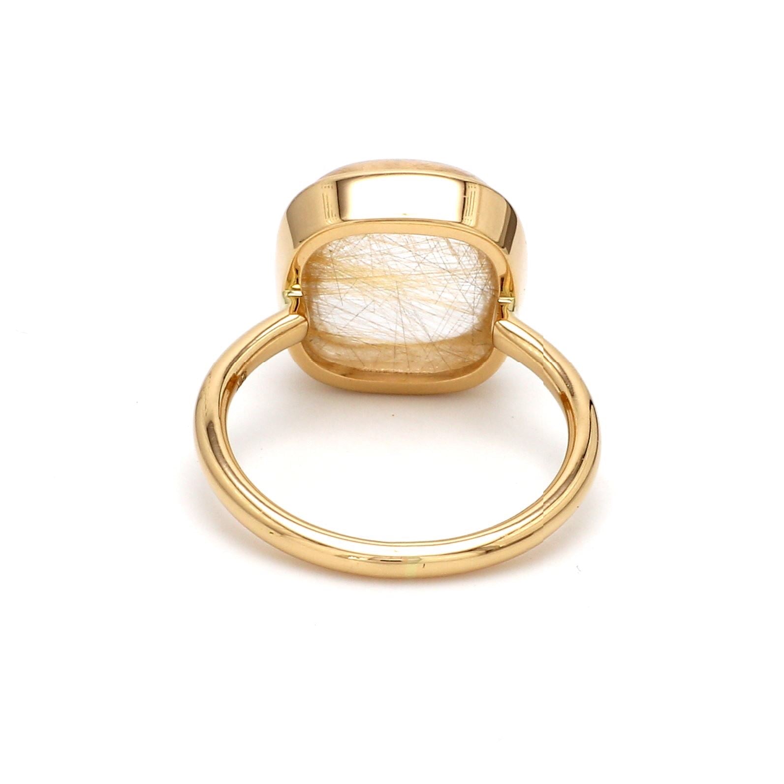 Golden Rutile Cushion Cabochon Ring - qivii