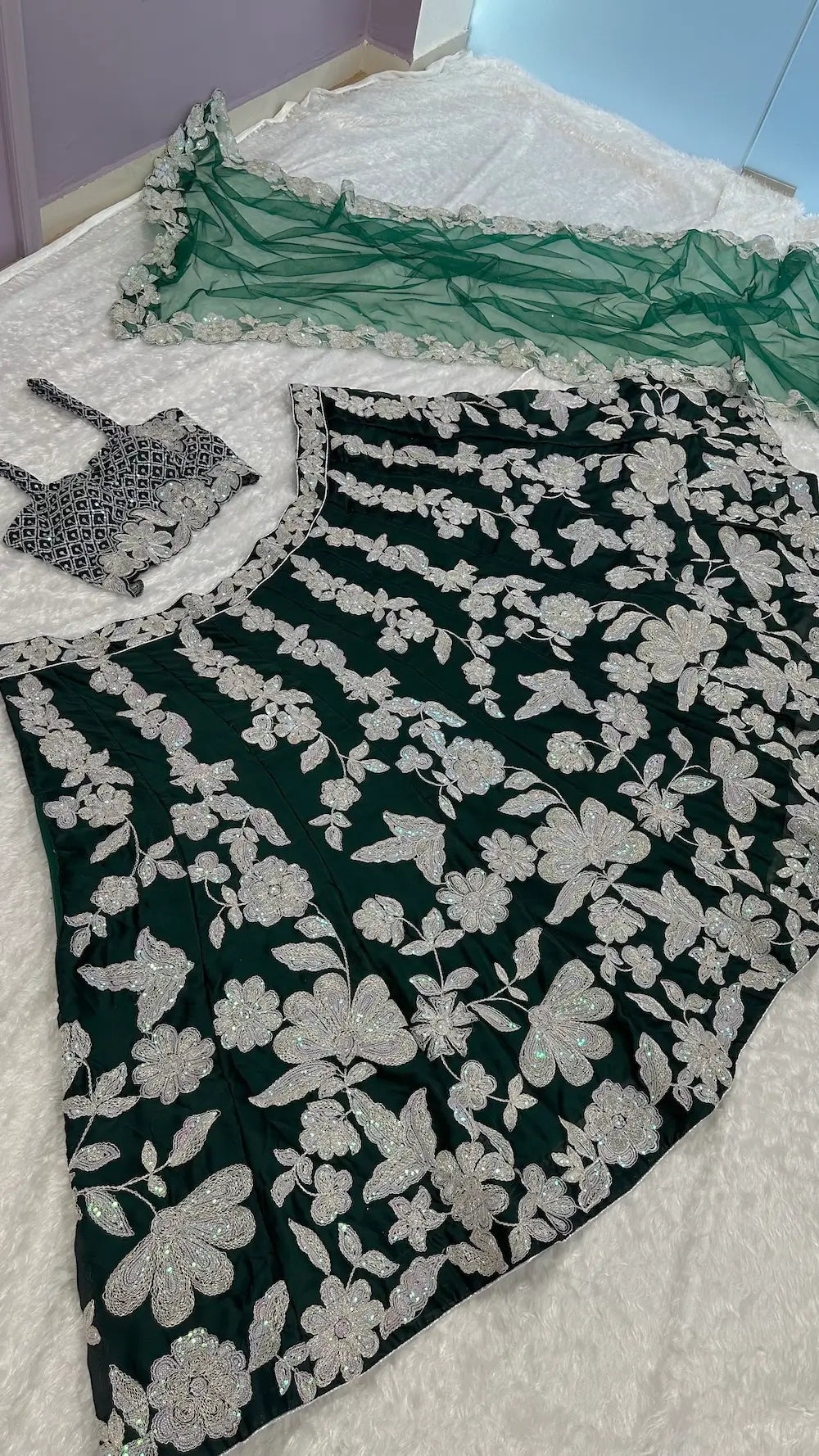 Green Kasturi Silk Lehenga Choli With Sequence & Dori Work | Ready To Wear - qivii