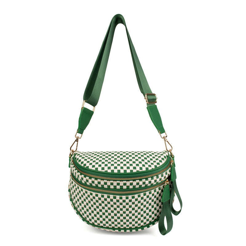 Ounamei Checkered Woven Crossbody Bum Bag | Vegan Leather Sling Bag with Adjustable Strap