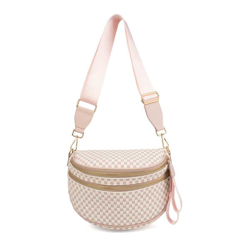 Ounamei Checkered Woven Crossbody Bum Bag | Vegan Leather Sling Bag with Adjustable Strap