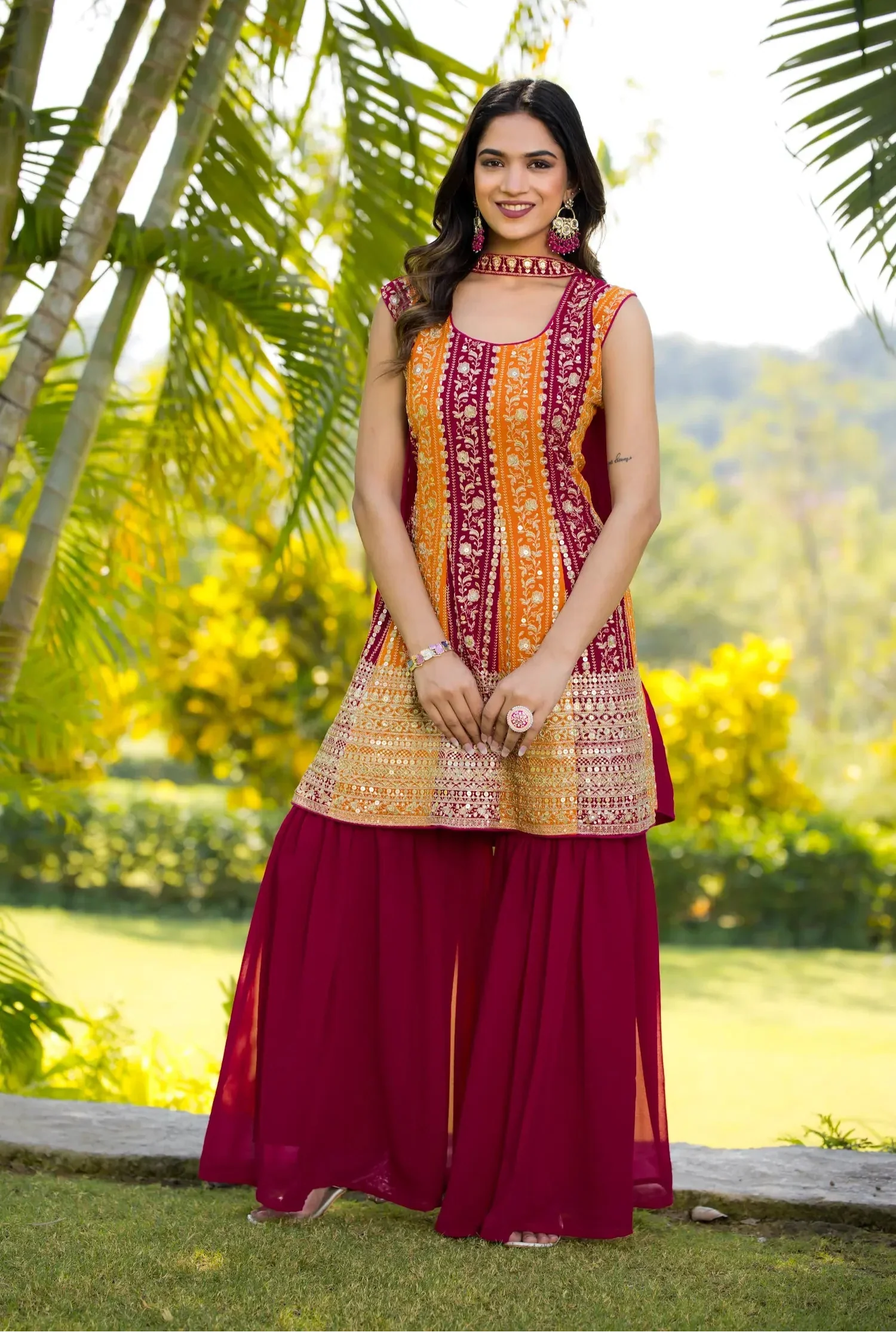 Dark Pink Georgette Sequence Embroidery Work Salwar Suit - qivii