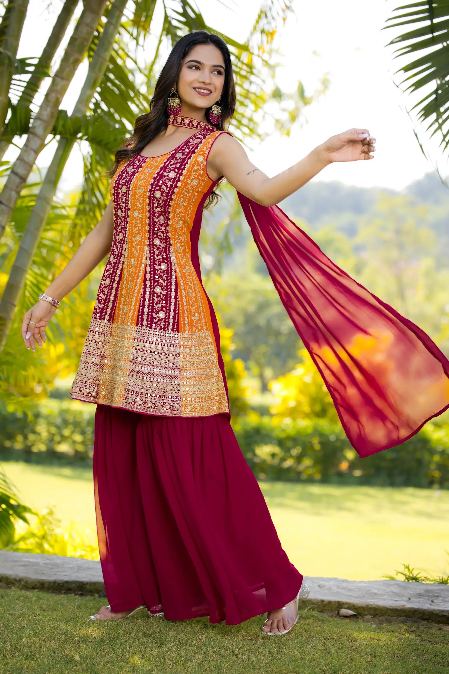 Dark Pink Georgette Sequence Embroidery Work Salwar Suit - qivii