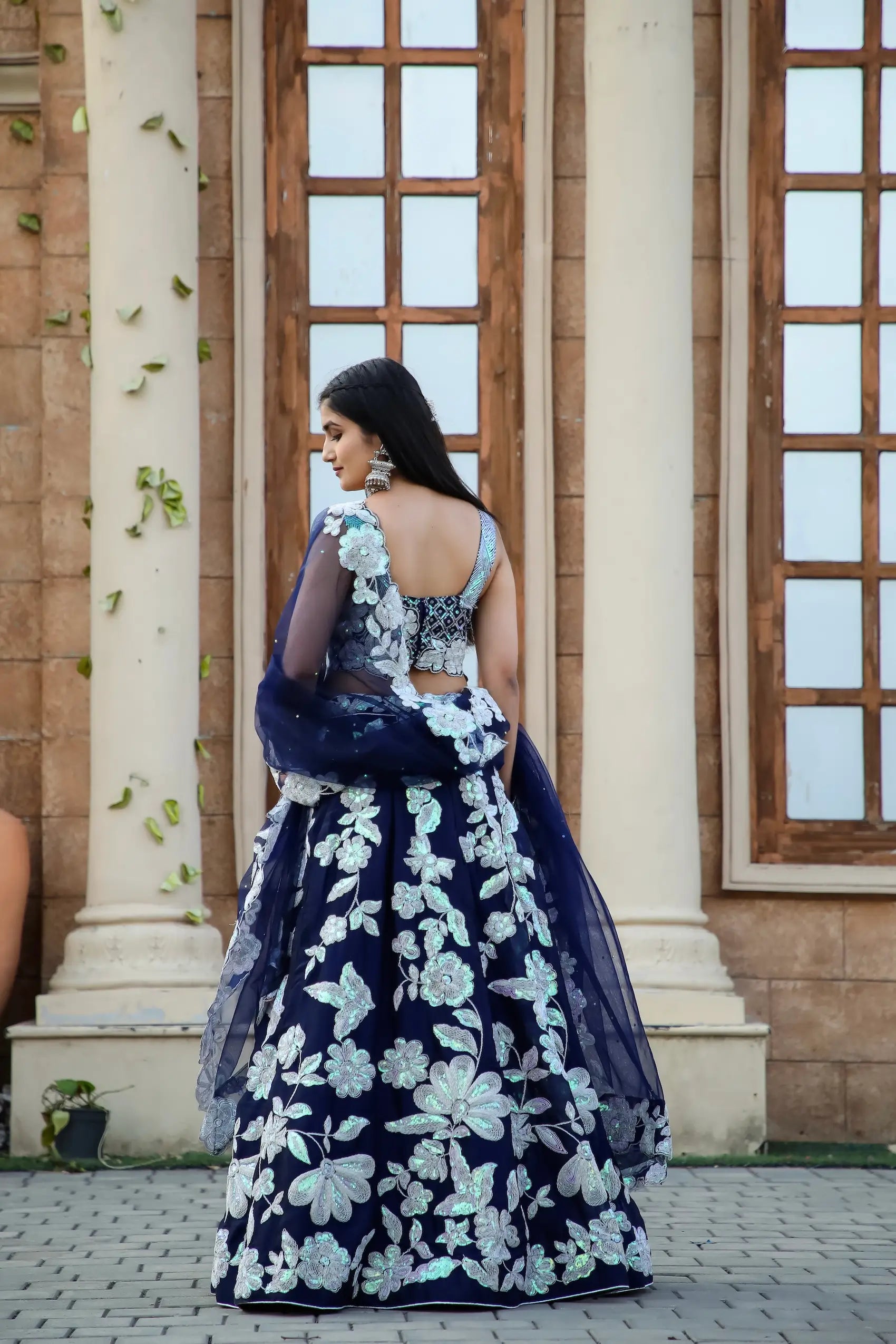 Navy Blue Kasturi Silk Lehenga Choli With Sequence & Dori Work | Ready To Wear - qivii