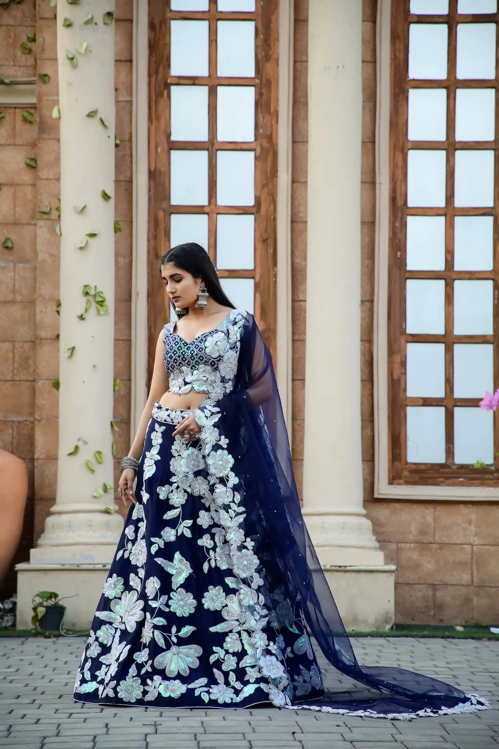 Navy Blue Kasturi Silk Lehenga Choli With Sequence & Dori Work | Ready To Wear - qivii
