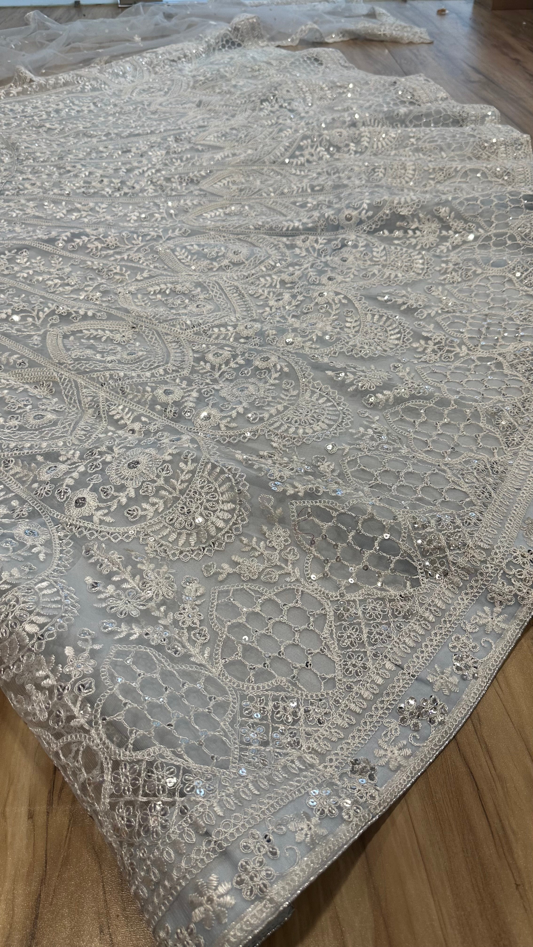 White Net lehenga with sequins & thread work - INSPIRED | Ready To Wear - qivii