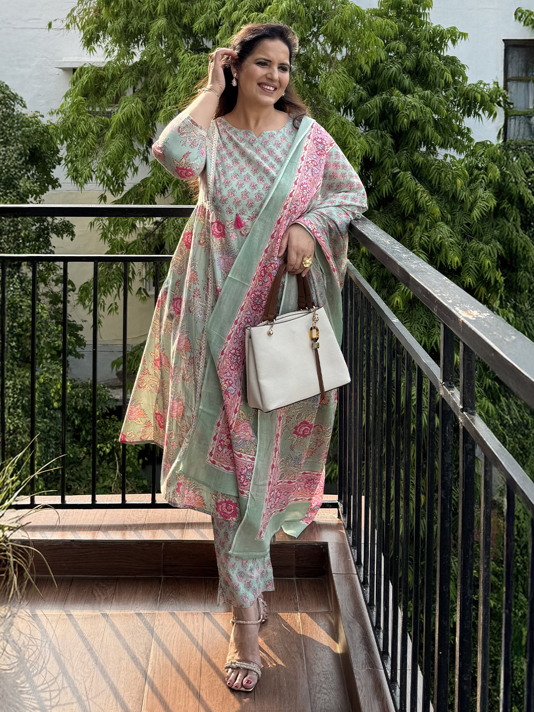 Aqua Pure Cotton Floral Printed A-line Kurta Set - qivii