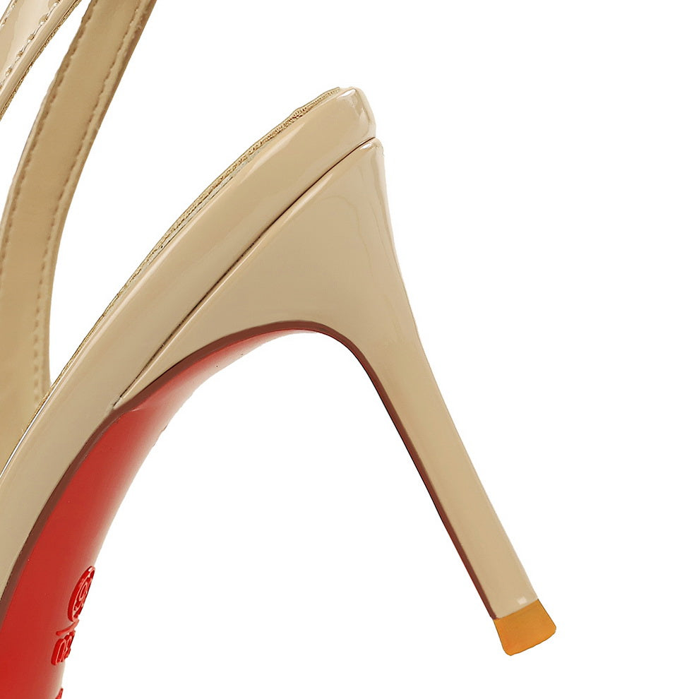 Women’s Estelle Patent Slingback Stiletto – Pointed Toe Cutout Heels with Elastic Strap (US 3.5–10.5)