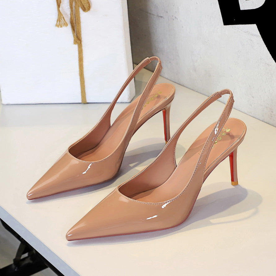 Women’s Estelle Patent Slingback Stiletto – Pointed Toe Cutout Heels with Elastic Strap (US 3.5–10.5)