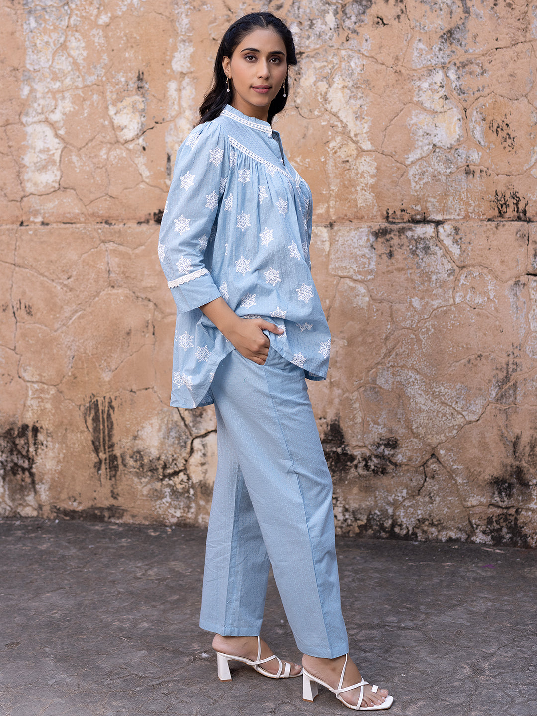 Iced Aqua Sky Blue Cotton Co-Ord Set  - By Ragavi - qivii