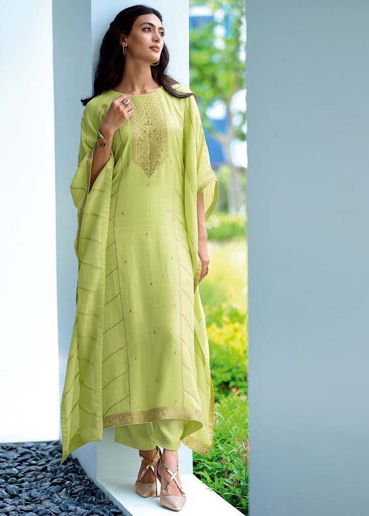 Light Green Viscose Woven Kaftan Set with Hand Work By Qivii