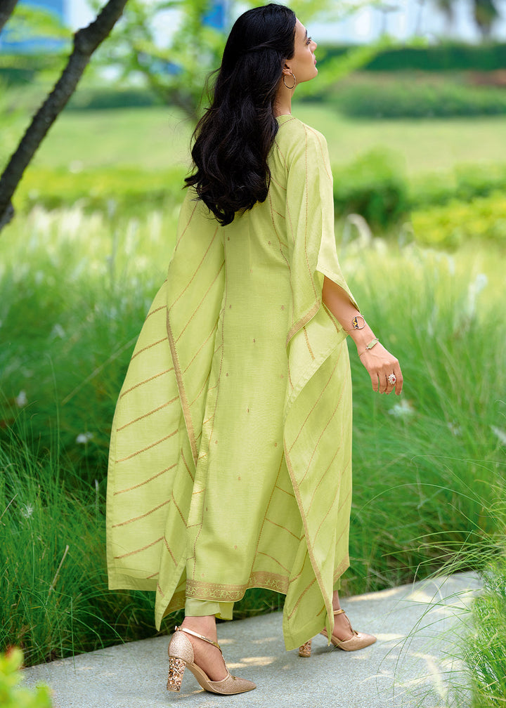 Light Green Viscose Woven Kaftan Set with Hand Work