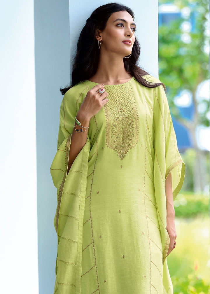 Light Green Viscose Woven Kaftan Set with Hand Work By Qivii