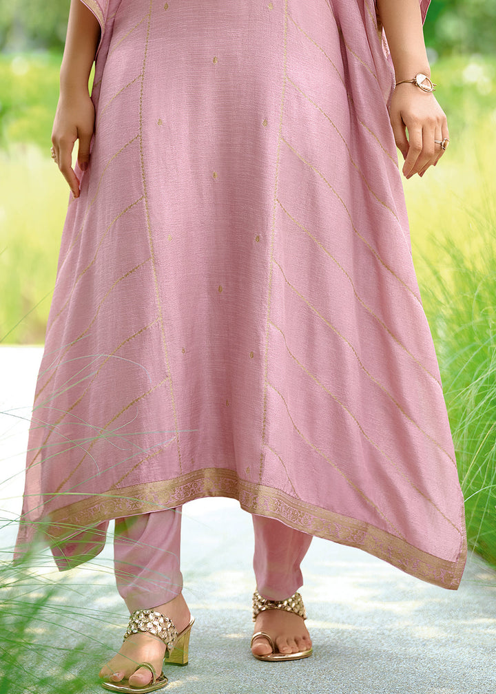 Flamingo Pink Viscose Woven Kaftan Set with Hand Work By Qivii