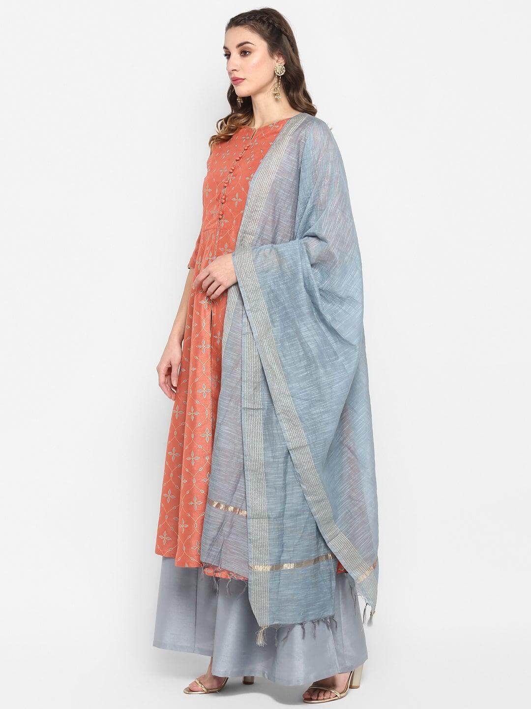 Peach Poly Silk Kurta Palazzo Set  - By Janasya