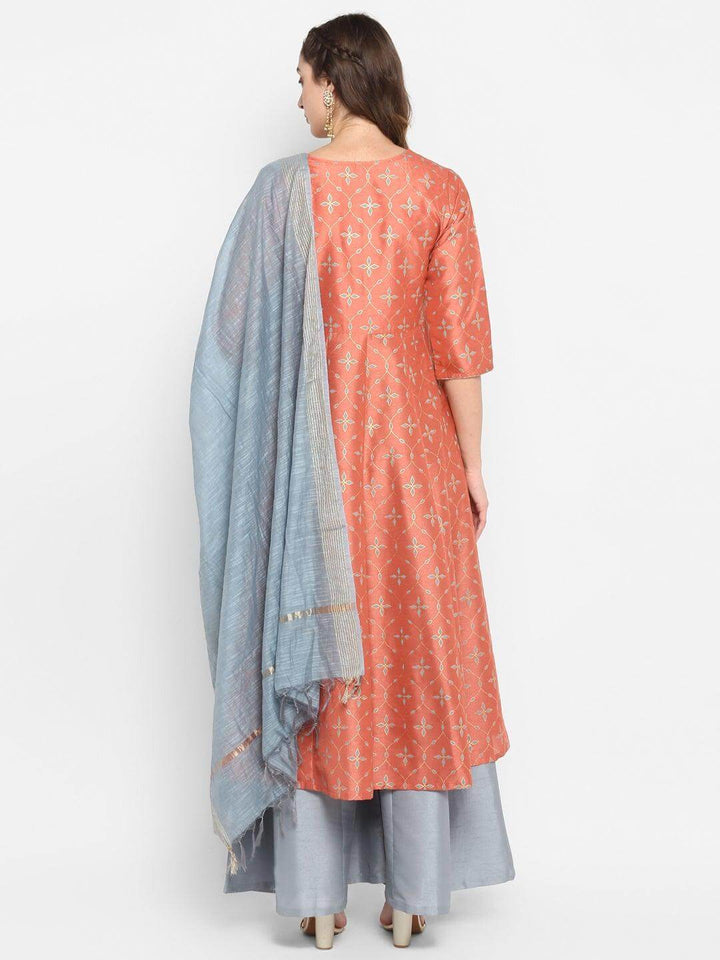 Peach Poly Silk Kurta Palazzo Set  - By Janasya